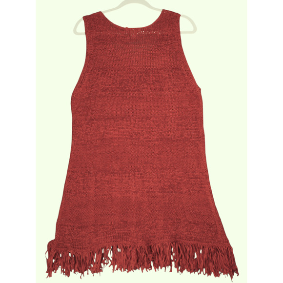 Vintage Crocheted Tunic Tank Sweater Womens 2X Burnt Orange Beaded Fringe Boho - Picture 6 of 11